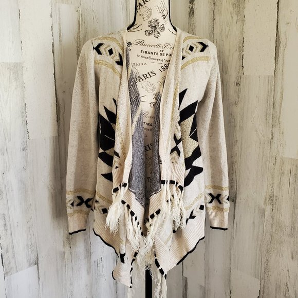 TOBI AZTEC PRINT FRINGE CARDIGAN SWEATER - Picture 2 of 6